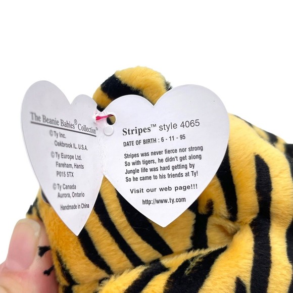 TY Beanie Babies Baby STRIPES the BENGAL TIGER Cat PVC Pellets RETIRED Vintage - Picture 11 of 14